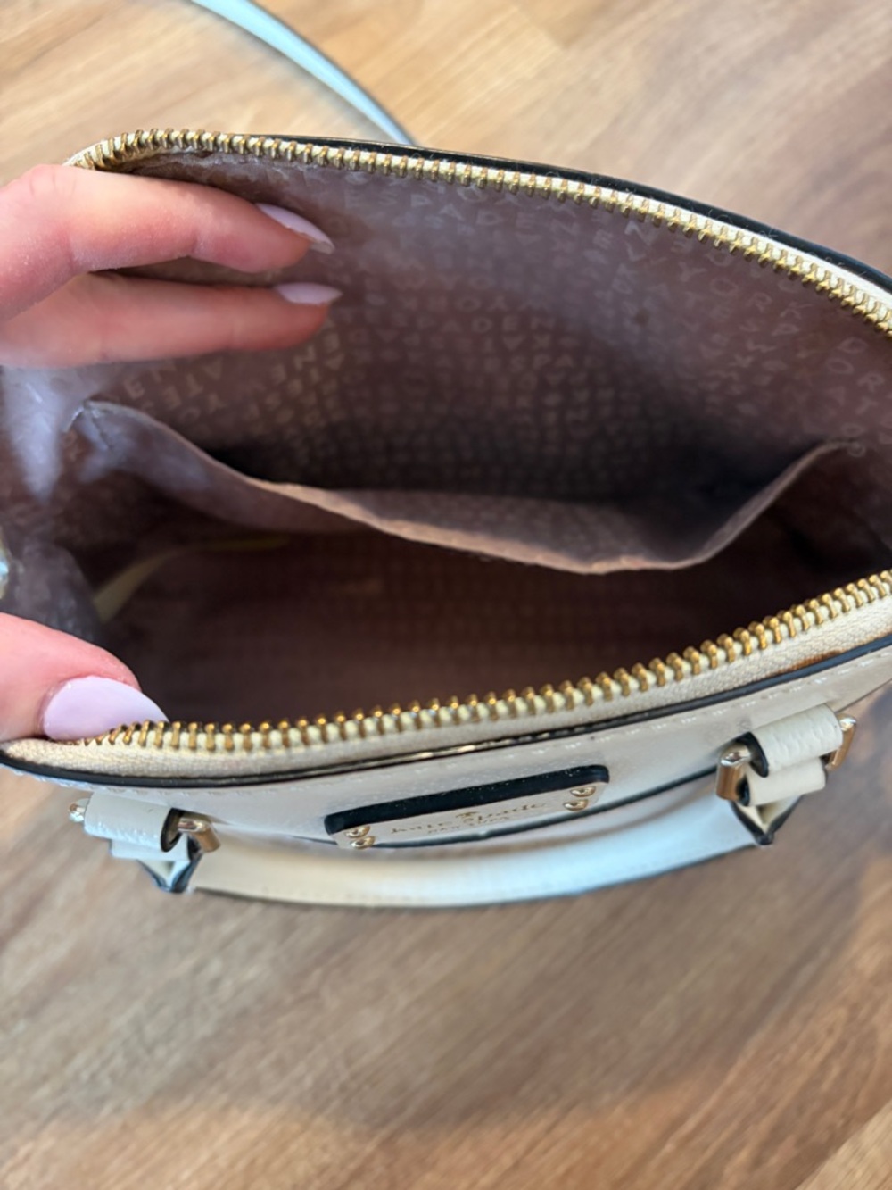 kate spade Two-Tone Dome Satchel in Cream and Beige - Picture 3 of 4